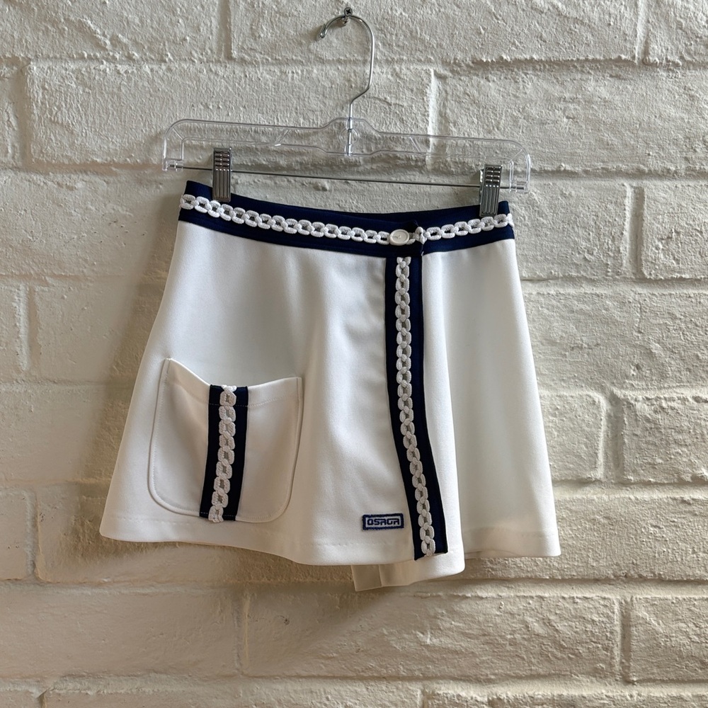 Vintage White Mini Skirt with Navy Trim